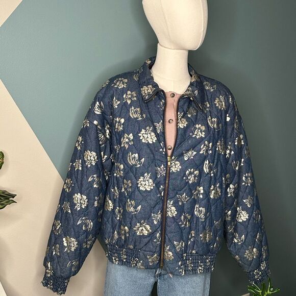 Jackets & Blazers - Ice Nine 1980s Vintage Quilted Floral Metallic Bomber Jacket Made in USA size S